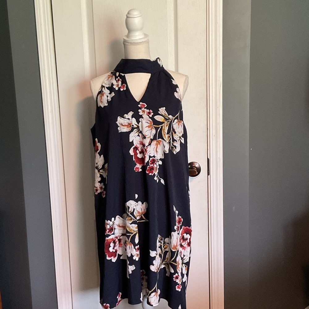 Mittoshop Halter Neck Dress Women’s Sz L Navy & Floral Classy Office Preppy